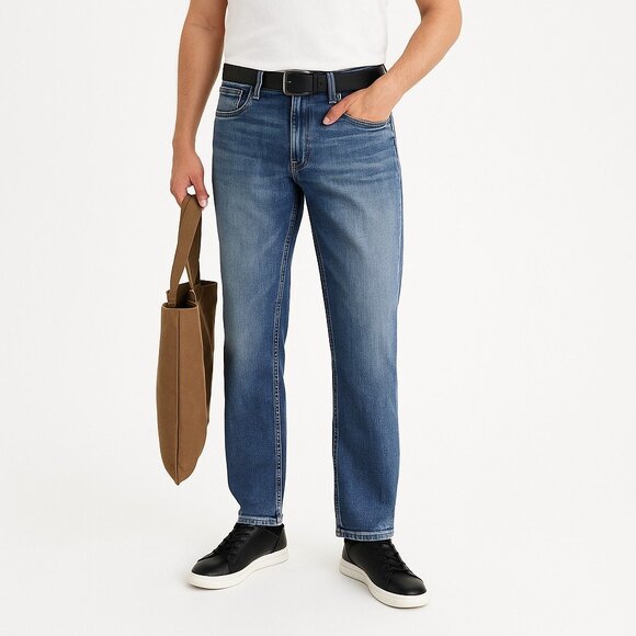 TrueLuck Mens 32x30 Straight Leg Jeans Blue Medium Wash Casual Denim Pants - Picture 1 of 14